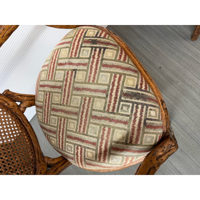 Carved Wood Cane Back Arm Chairs, Pair For Sale In San Francisco - Image 6 of 12