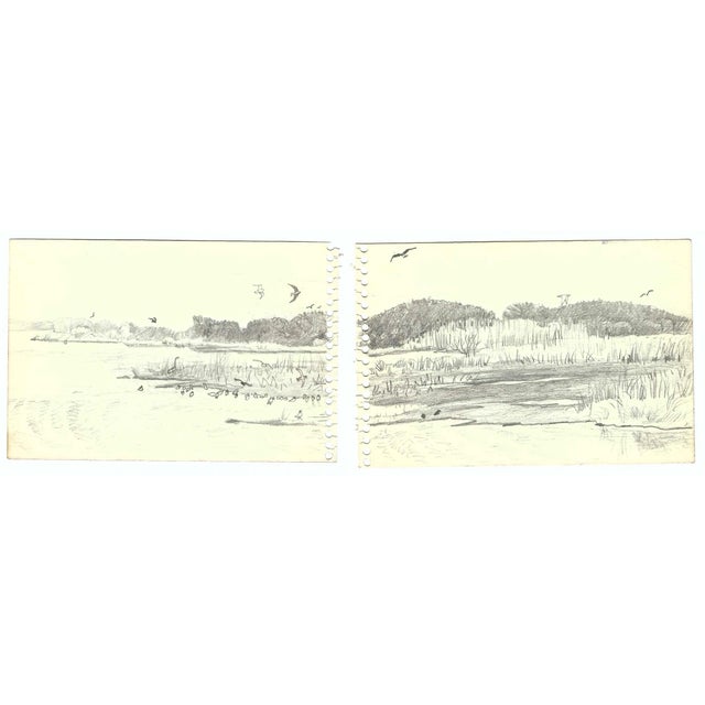 1970s Robert Angeloch Diptych Landscape Drawing For Sale - Image 4 of 4