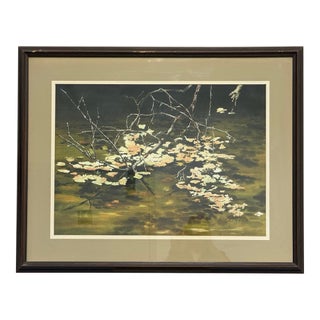 Floating Leaves Pond Watercolor Print, Vintage For Sale