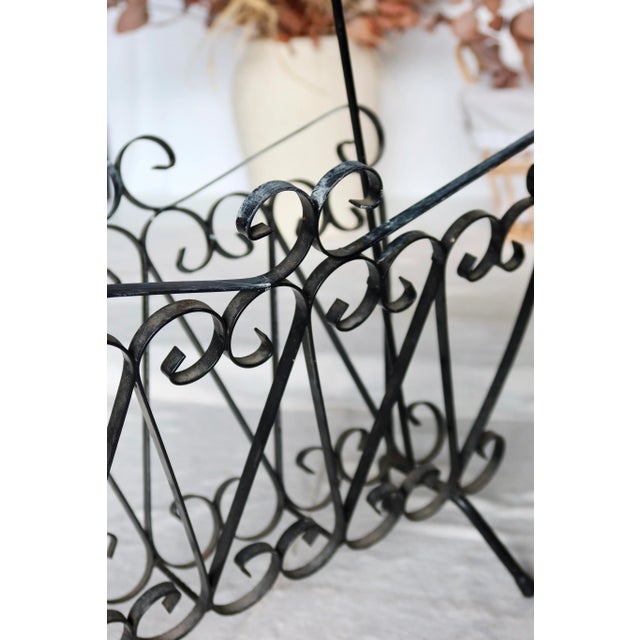 Vintage Black Metal Scroll Magazine Rack, 1960s For Sale - Image 3 of 6