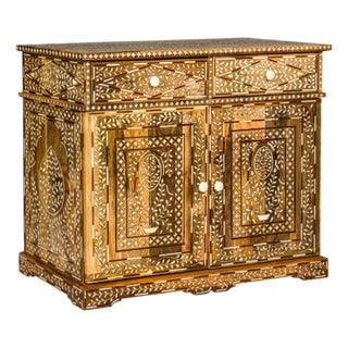 Early 20th Century Anglo Style Mango Wood and Bone Inlay Two-Drawer over Two Door Buffet For Sale