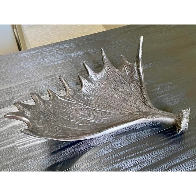 Vintage Moose Antler Centerpiece Tray, Bronze Metel For Sale - Image 4 of 8