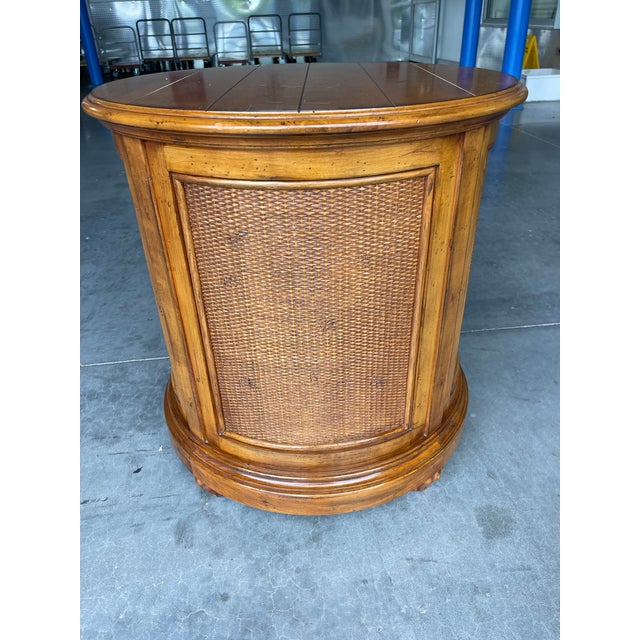 Vintage Lexington Tommy Bahama Drum Table With Rattan & Louvered Door For Sale In Naples, FL - Image 6 of 10