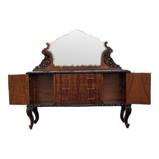 Italian Mid 20th Century Sideboard by Mobilificio Scorza Ovada With Marble Top & Mirror (1950s) For Sale