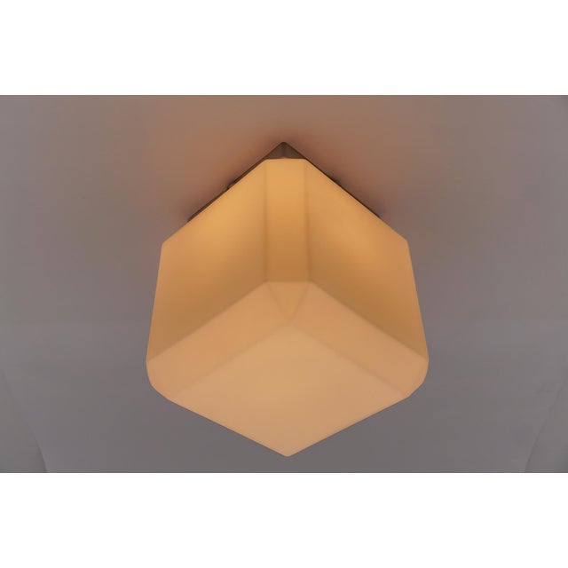 Mid-Century Modern Vintage German Cube Flush Mount in Opaline Glass, 1960s For Sale - Image 3 of 18