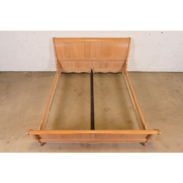 Late 20th Century Thomasville French Country Carved Oak King Size Sleigh Bed For Sale - Image 5 of 13