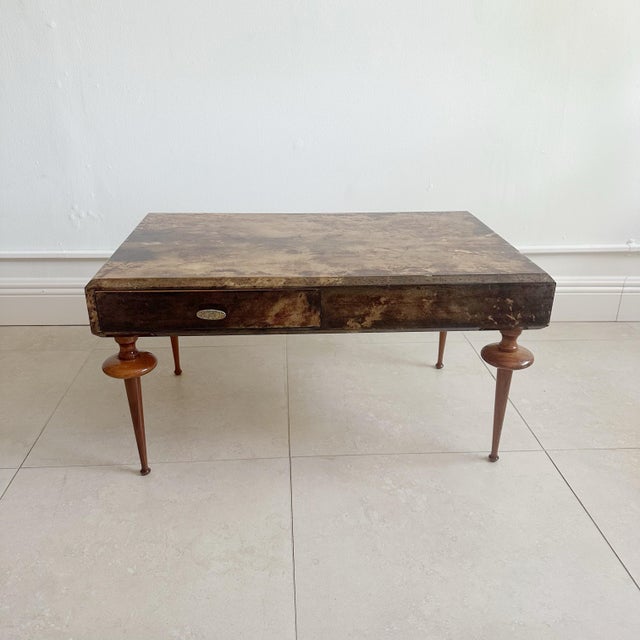 Wood 1970s Aldo Tura Parchment Cocktail Table Wood Turned Giacometti Style Legs For Sale - Image 7 of 10