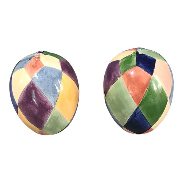 Vintage Hand Painted Multi Color Jester Pattern Salt & Pepper Shakers For Sale