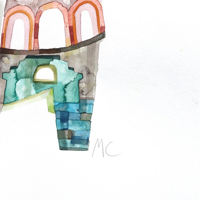 2020s Old Town - Original Pastel Colored Urban Landscape Watercolor Painting on Paper by Maria C Bernhardsson For Sale - Image 5 of 7