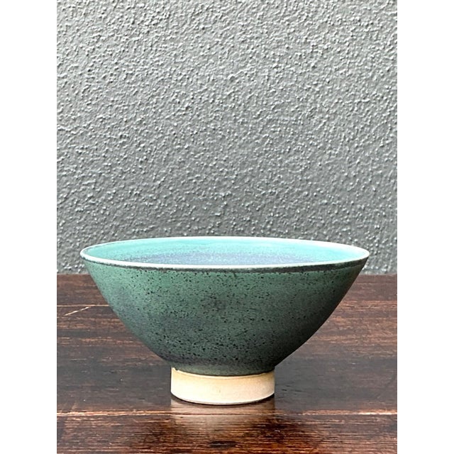 Handcrafted Speckled Green Ceramic Bowl For Sale - Image 10 of 16