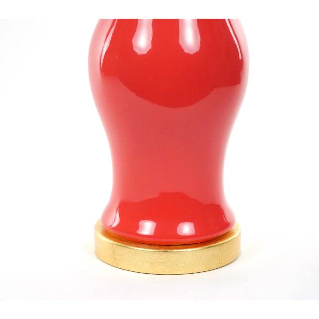 Pair Salmon Porcelain Tables Lamps With Giltwood Pedestals For Sale In New York - Image 6 of 13