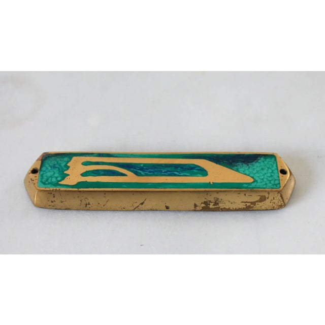 Late 20th Century Brass Green Epoxy Mezuzah Hen Holon Israel With Scroll For Sale - Image 5 of 6