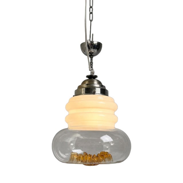 Vintage Murano Style Glass Pendant Light For Sale
