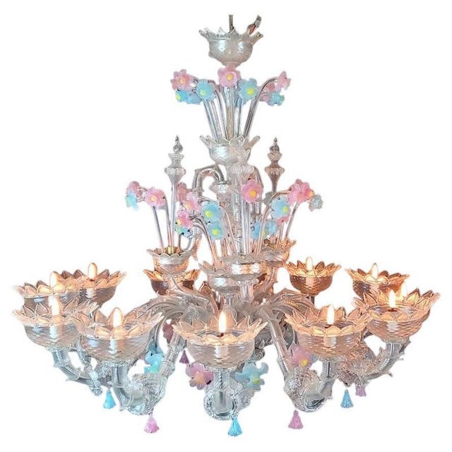 Glass Italian Murano Glass Chandelier with Flowers For Sale - Image 7 of 7