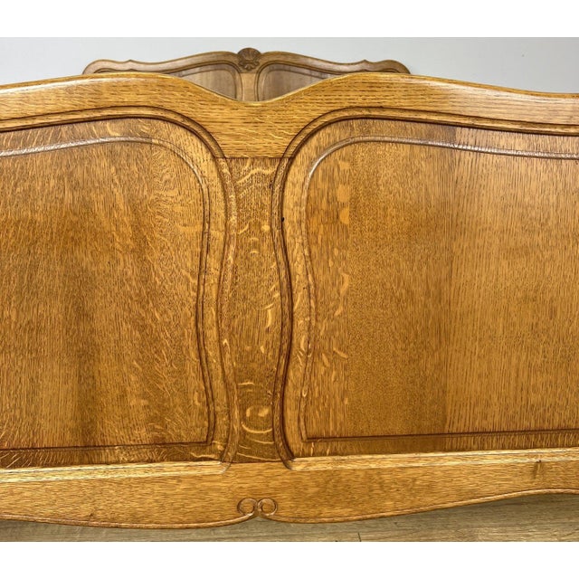 Vintage Louis French Oak Double Bed Frame with Carved Headboard For Sale - Image 6 of 10