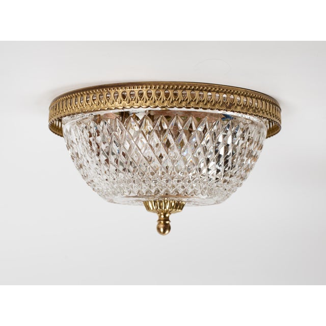 1960s Brass & Pressed Glass Flush Mount Fixture For Sale - Image 4 of 10