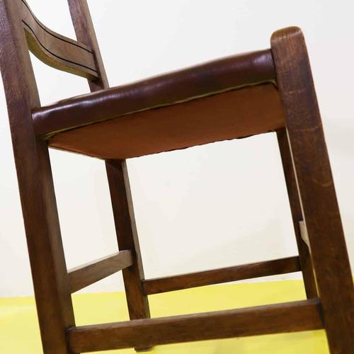 Brown Wooden Chair with Brown Seat and Reinforced Crossbars For Sale - Image 8 of 9