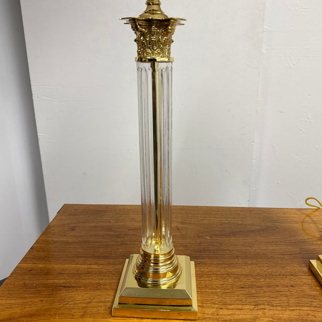 Brass Remington Lamp Crystal Corinthian Column Table Lamps, Pair For Sale - Image 8 of 12