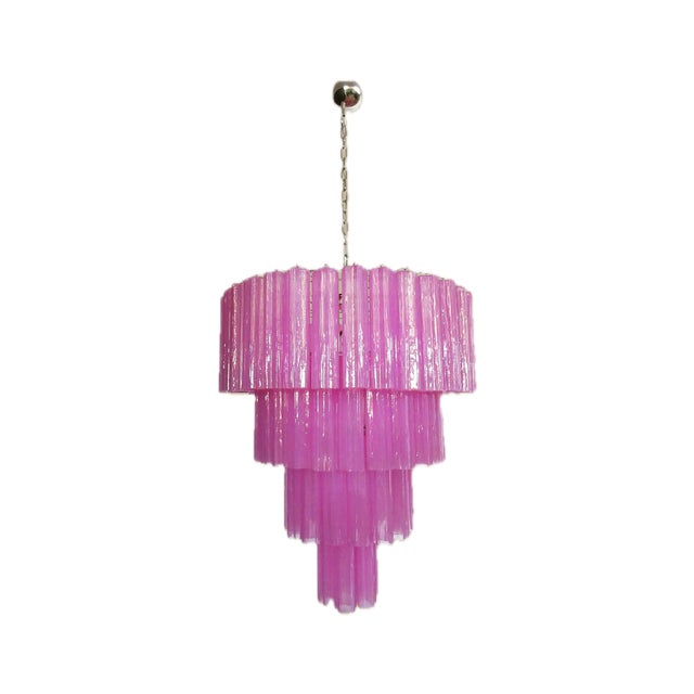 2020s Italian Huge Pink Murano Glass Tiered Chandelier – 78 Fuchsia Silk Tubes For Sale - Image 5 of 5