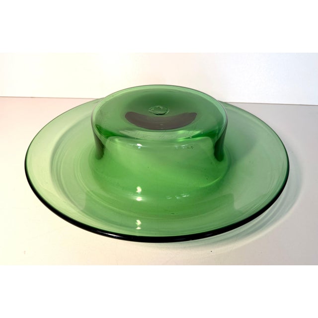 Green Vintage Green Hand-Blown Glass Centerpiece Bowl, Empoli, Italy, 1970s For Sale - Image 8 of 12