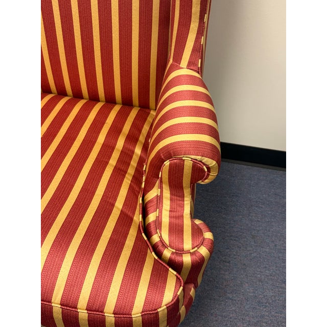 Pink Late 20th Century Striped Upholstered Wingback Chairs- A Pair For Sale - Image 8 of 12