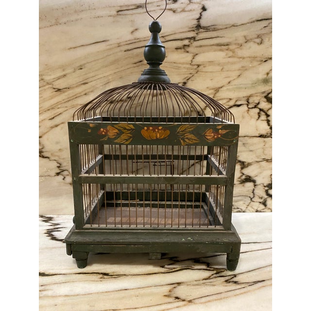 Italian Wire & Wood Handmade Birdcage For Sale - Image 3 of 7