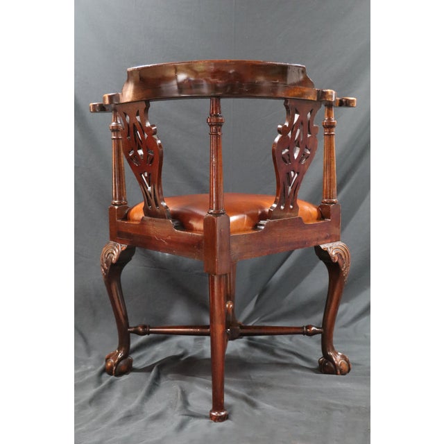 Early 20th Century Leather Seat Hand Carved Corner Chair For Sale - Image 9 of 9