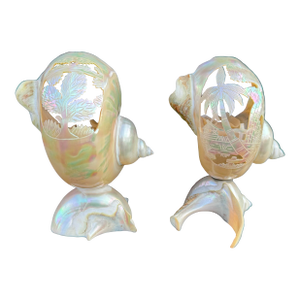 Mid-Century Hand Carved Sculptural Seashell Ashtrays- a Pair
