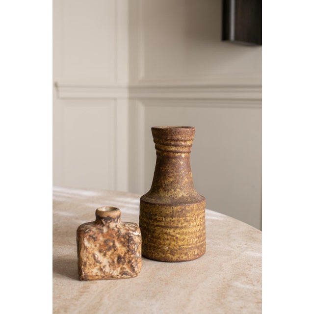 Mid Century Modern tall neutral vase - pairs well with "Short Square Brown Vase" Sweden, 1970s ceramic DIMENSIONS 8 h X 5...