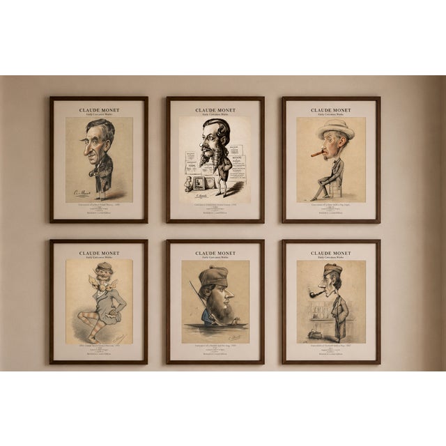 Claude Monet 1850s Caricature Portraits Fine Art Mounted Board Prints - Set of 6 For Sale In San Antonio - Image 6 of 18