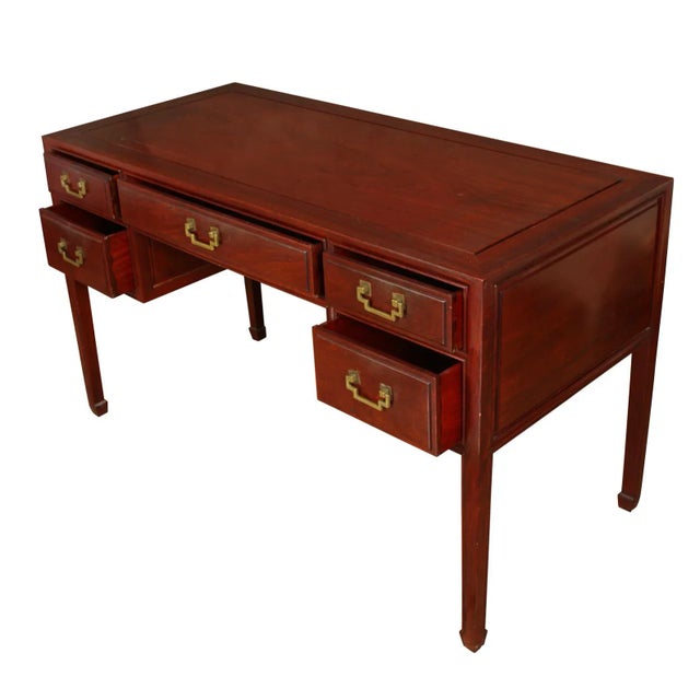 Asian style cherry five drawer desk with Asian style brass hardware