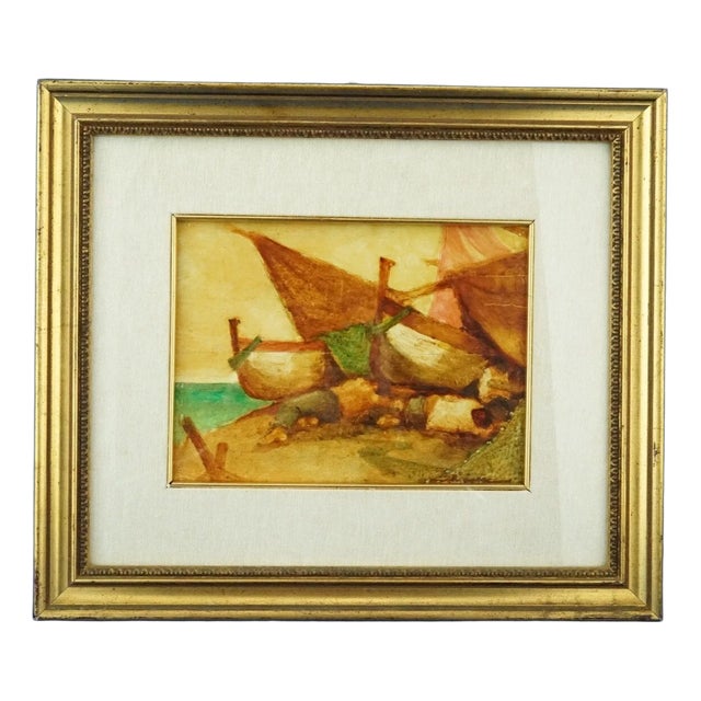 Domenico Chianese, Seascape with Fishermen, 20th Century, Oil Painting on Panel, Framed For Sale
