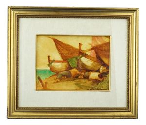 Domenico Chianese, Seascape with Fishermen, 20th Century, Oil Painting on Panel, Framed