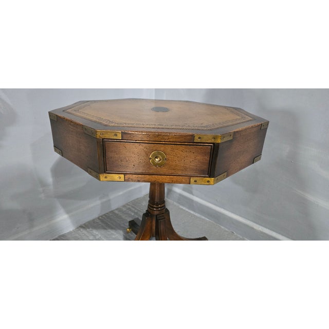 Vintage Campaign Drum Table, 1930 For Sale - Image 11 of 13
