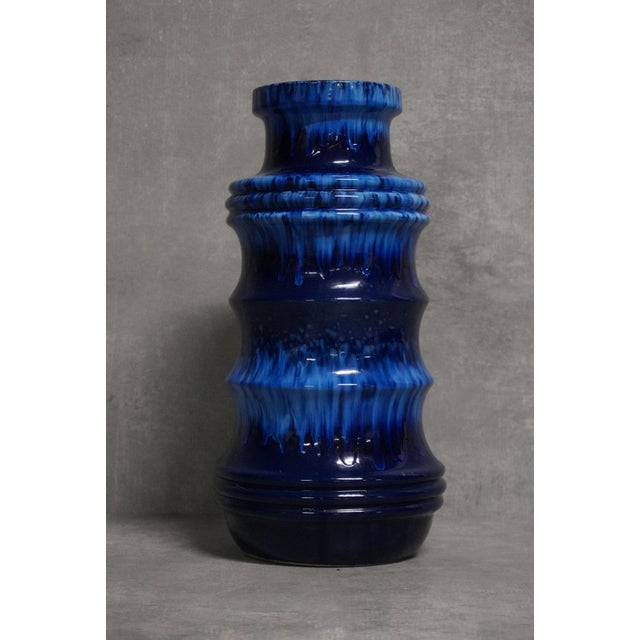 Mid-Century Modern Large West German Blue Ceramic Vase, 1970s For Sale - Image 3 of 6
