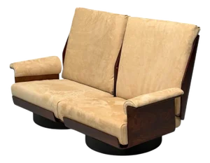 Bernard Brunier, French Mid-Century Modern, Rosewood, Suede, Settee, 1960s