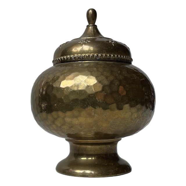 Art Deco Italian Tea Jar in Hammered Brass, 1940s For Sale