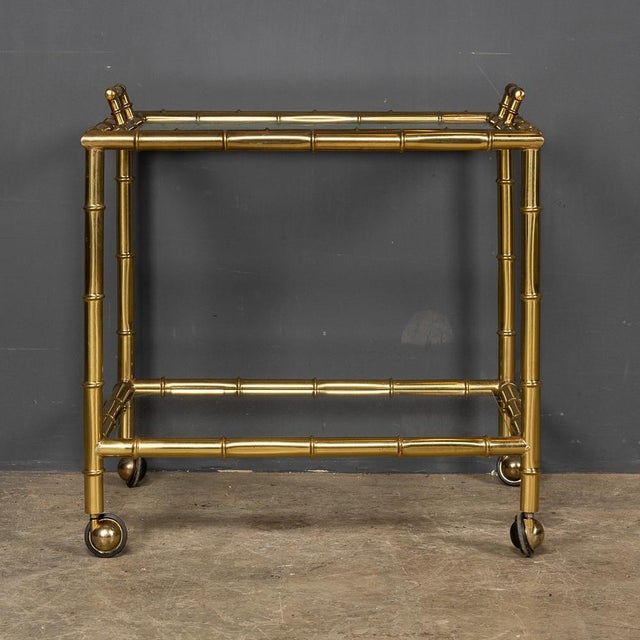 1970s 20th Century French Bamboo Effect Brass & Glass Drinks Trolley, 1970s, Set of 2 For Sale - Image 5 of 16