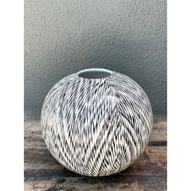 Vintage Italian Bellini Glazed Ceramic Geometric Vase For Sale - Image 4 of 12