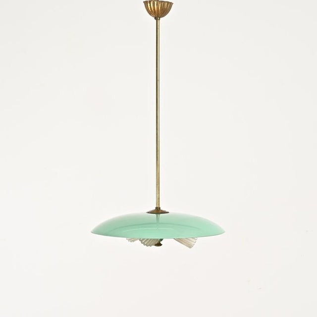 Fontana Arte Chandelier in Turquoise Glass, Brass and Murano Glass, Italy, 1950s For Sale - Image 4 of 15