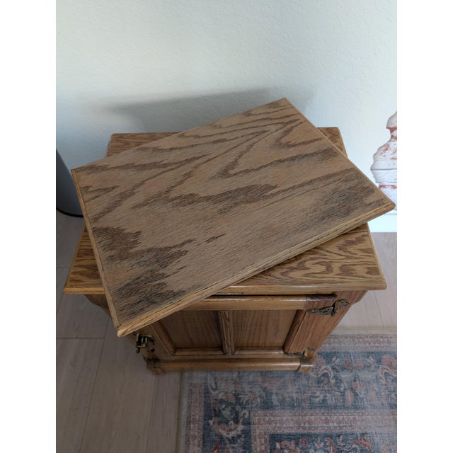 Mid 20th Century Mid 20th Century "White Clad" Ice Box Table - Solid Oak With Swivel Top For Sale - Image 5 of 7