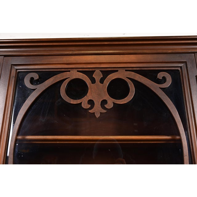 Limbert English Jacobean Carved Walnut and Burl Wood Bookcase or Bar Cabinet, Circa 1920s For Sale - Image 11 of 15