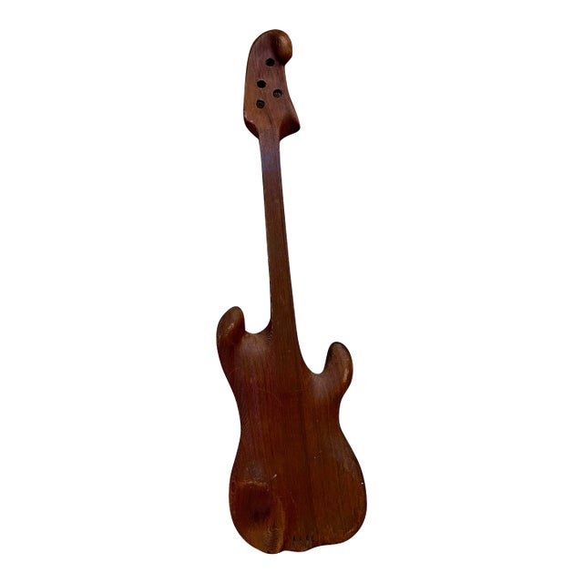 1970s Solid Teak Hand Carved Bass Guitar Sculpture For Sale