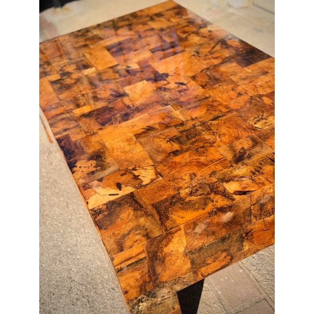 Dramatic Thick Sculptural Made Goods “Giulio” Tamarind Patchwork Burl Coffee Table Statement Piece For Sale - Image 9 of 12