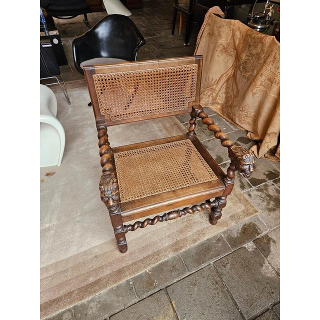 Brown Early 20th Century Jacobean Oak Lionel Head Armchairs with Webbing, Set of 2 For Sale - Image 8 of 12