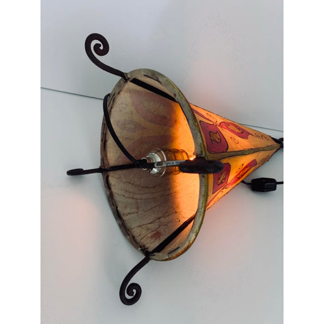 Vintage Moroccan Hand Made Leather Wrought Iron Hanna Dyes Table Accent Lamp For Sale - Image 10 of 11