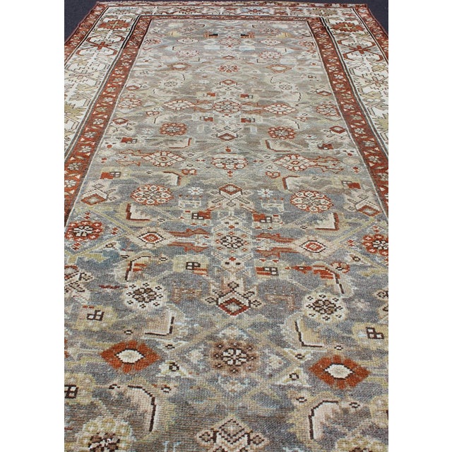 Gray Antique Persian Malayer Rug With All-Over Tribal Design in Gray Background 3'10 X 8'6 For Sale - Image 8 of 13
