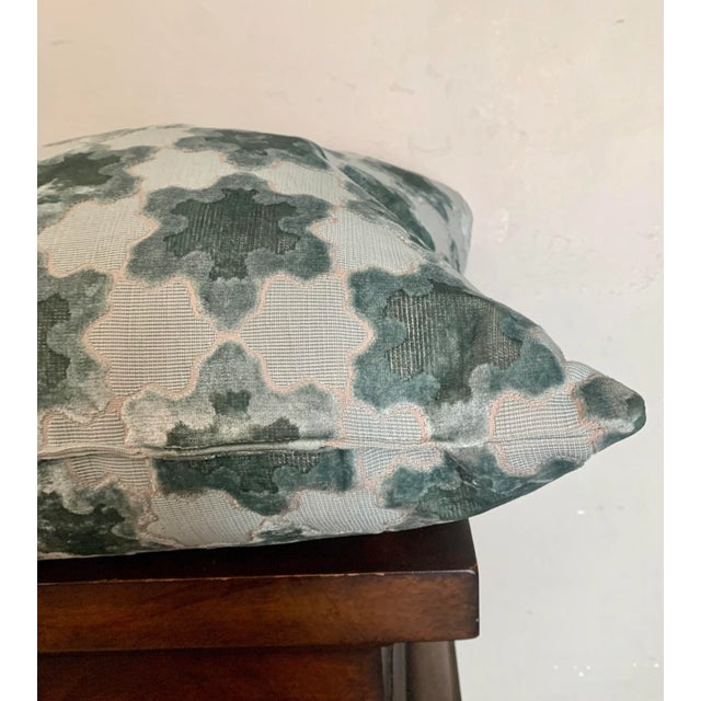 Early 21st Century Sea Foam Custom Luxury European Velvet Cutout Large Square Pillow For Sale - Image 5 of 6