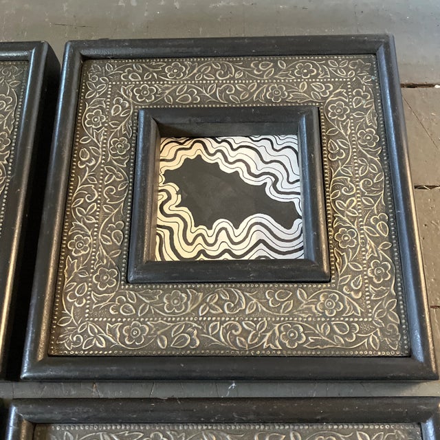 Abstract 1970’s 4 Original Small Abstract Ink Drawings Chunky Ornate Frames-Set of 4 For Sale - Image 3 of 7