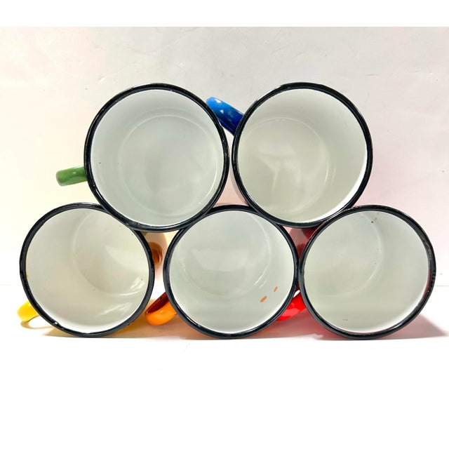 1950s 1950s Enamelware Camp Mugs – Rainbow Set of 5, Vintage Kitchen Cups, Mid Century Colorware For Sale - Image 5 of 5